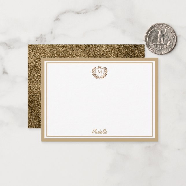 Minimal Custom Monogram Name Royal Crest Emblem Card (Front/Back In Situ)