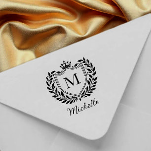 Minimal Custom Monogram Name Royal Crest Emblem    Rubber Stamp