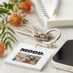 Minimal Custom MOOD Funny Add Photo Key Ring