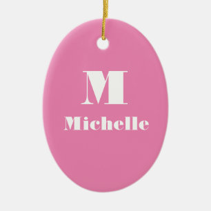 Minimal Custom Name Initial Solid Colour Pink Ceramic Ornament