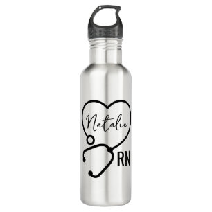 Minimal Custom Nurse Name Stethoscope Heart  710 Ml Water Bottle