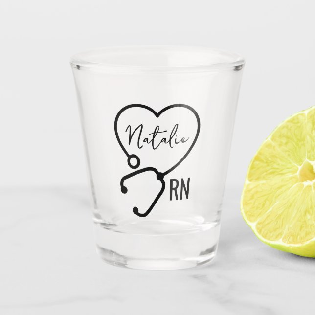 Minimal Custom Nurse Name Stethoscope Heart  Shot Glass (Front)