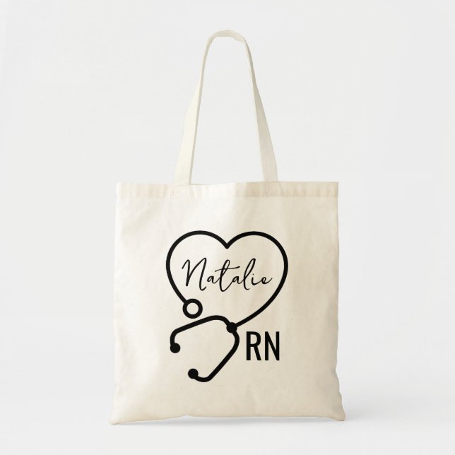 Minimal Custom Nurse Name Stethoscope Heart  Tote Bag (Front)