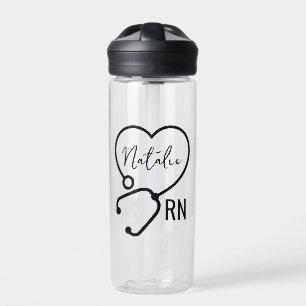 Minimal Custom Nurse Name Stethoscope Heart Water Bottle