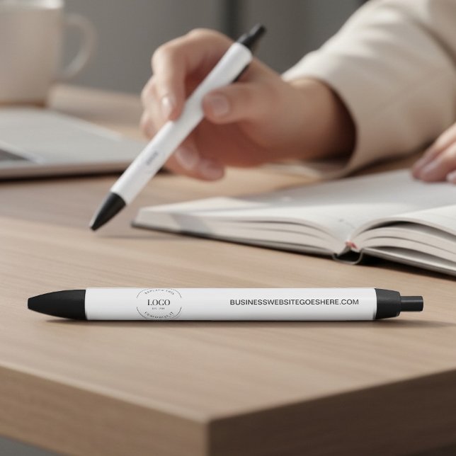 Minimal Customizable logo website simple business Black Ink Pen (Custom logo and website on pens.)