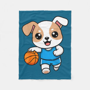 Minimal Cute Basketball Puppy Cartoon Sports Fleece Blanket
