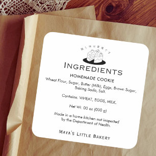 Minimal Cute Cake Logo Bakery Ingredient Product Square Sticker