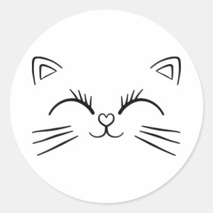 Minimal Cute Cat Face Doodle Outline Classic Round Sticker