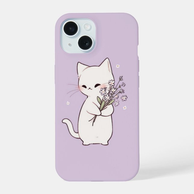 Minimal cute cat iPhone 15 case (Back)