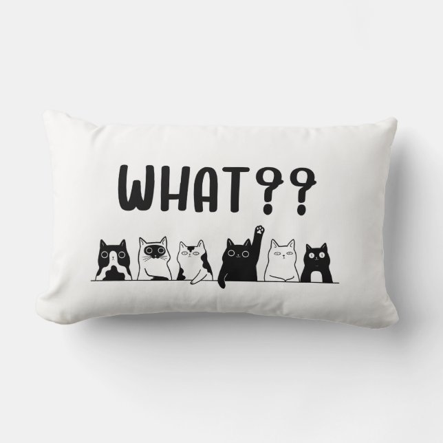 Minimal Cute Cats Pillow Black and White (Front)