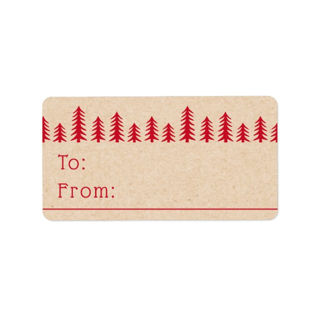 Minimal cute Christmas trees red Kraft print Label (Front)