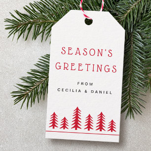 Minimal cute Christmas trees red white Gift Tags
