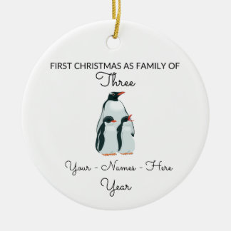 Minimal Cute  First Christmas as Family of Three Ceramic Ornament