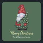 Minimal Cute Gnome Merry Christmas Presents  Square Sticker<br><div class="desc">A Minimal Gnome Merry Christmas with Green Background for your Cute gift wrapping.</div>