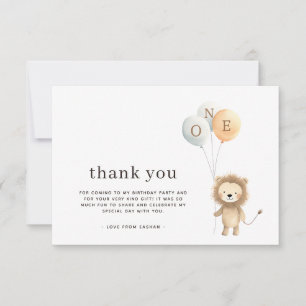 Minimal Cute Little Lion 3 Balloons Birthday Party Thank You Card
