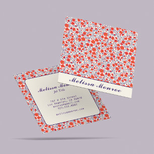 Minimal Cute Little Red Flowers Typography  Square Business Card