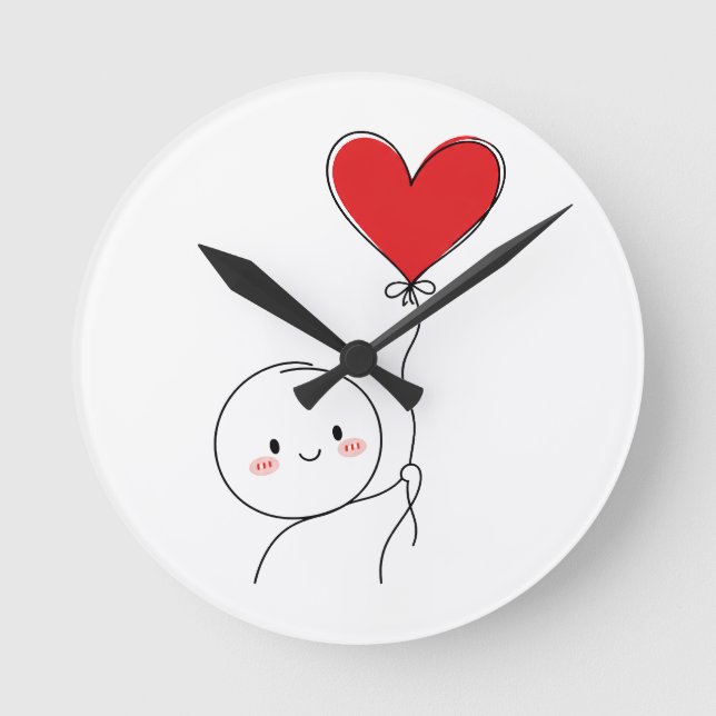 Minimal Cute Love Doodle Round Clock (Front)