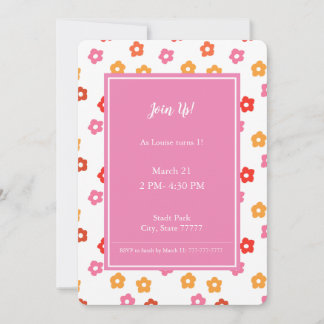 Minimal Cute Pink Yellow Red Orange Floral Pattern Invitation