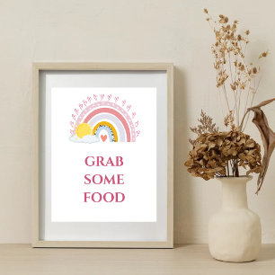 Minimal Cute Rainbow Sun babyshower Grab some Food Poster