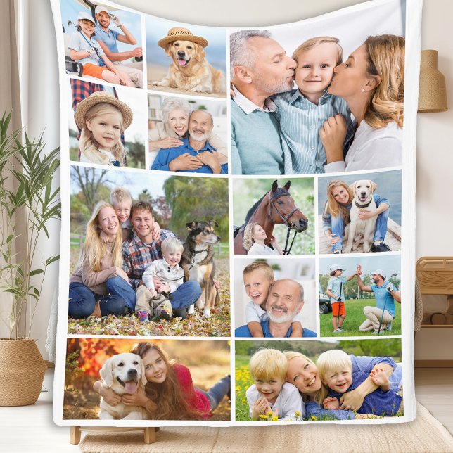 Minimal Cute Simple Unique 12 Photo Collage Fleece Blanket (Creator Uploaded)