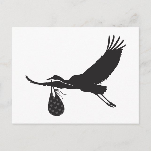   Minimal Cute Stork Unisex Baby Shower Invitation Postcard (Front)