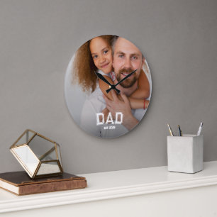 Minimal Dad Established Year New Father Photo Large Clock