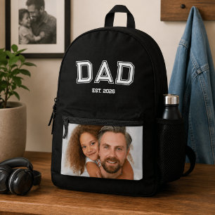 Minimal Dad Established Year New Father Photo Printed Backpack