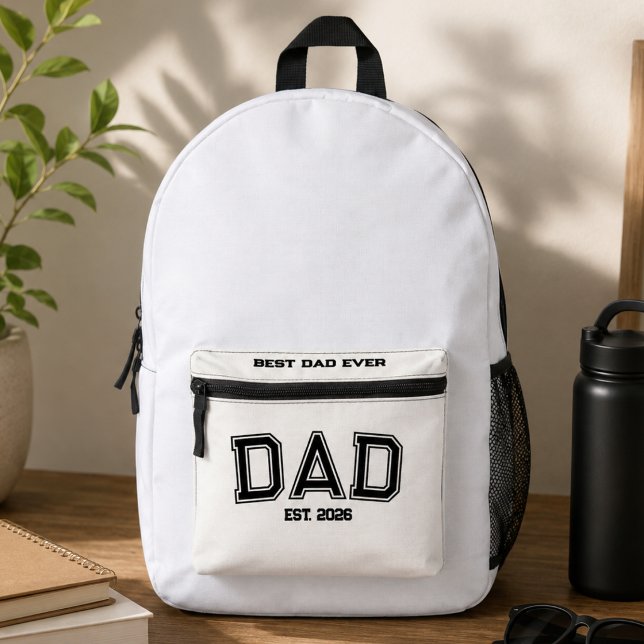 Minimal Dad Established Year New Father Printed Backpack (Creator Uploaded)