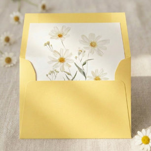 Minimal Daisy Floral Liner Wedding Envelope