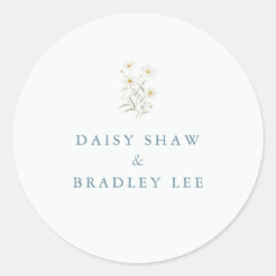 Minimal Daisy Floral Watercolor Wedding Classic Round Sticker