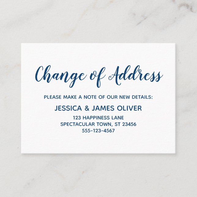 Minimal Dark Blue on White Change of Address Card (Front)
