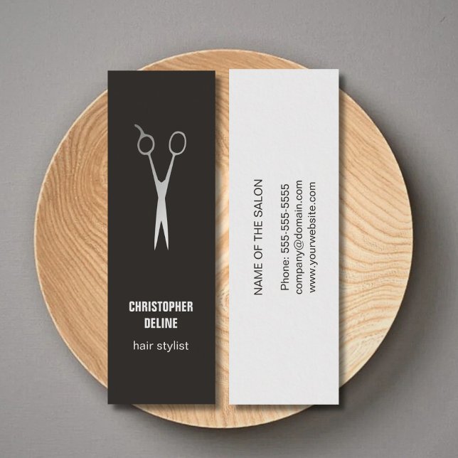 Minimal Dark Faux Silver Scissor Hair Stylist Mini Business Card (Creator Uploaded)