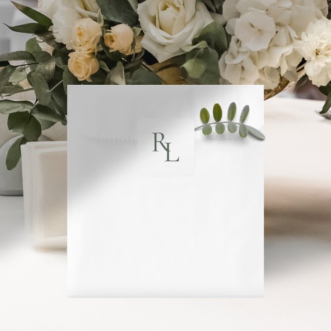 Minimal Dark Forest Green Wedding Couple Initials  Square Sticker (Creator Uploaded)