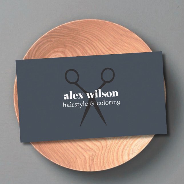 Minimal Dark Grayish Blue Scissors Hair Salon Business Card (Creator Uploaded)