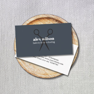 Minimal Dark Grayish Blue Scissors Hair Salon Business Card