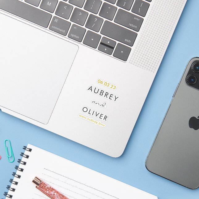 Minimal Dark Grey and Gold Wedding Date Monogram (Laptop w/ iPhone)