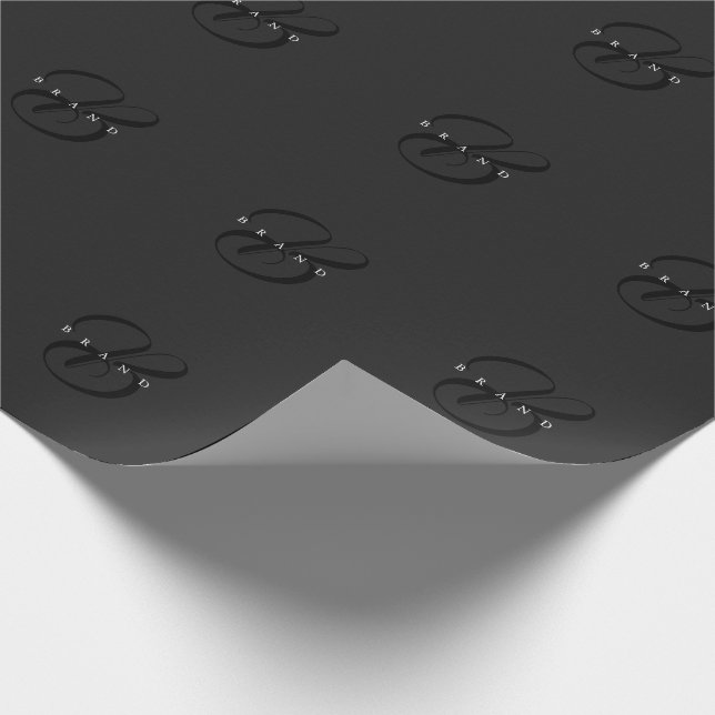 Minimal Dark Grey Black Elegant Monogram Company Wrapping Paper (Corner)