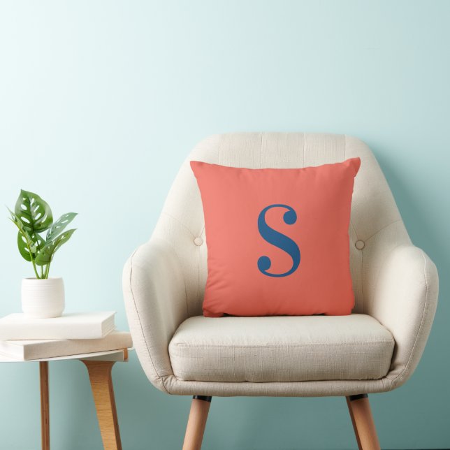 Minimal Dark Orange with Large Blue Monogram Cushion (Chair)