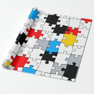 Minimal De Stijl Jigsaw Puzzle Colour Composition Wrapping Paper