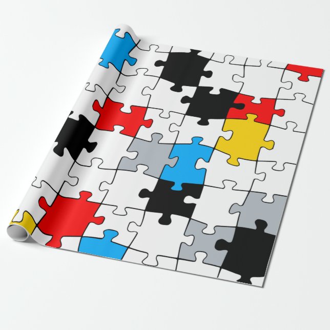 Minimal De Stijl Jigsaw Puzzle Colour Composition Wrapping Paper (Unrolled)