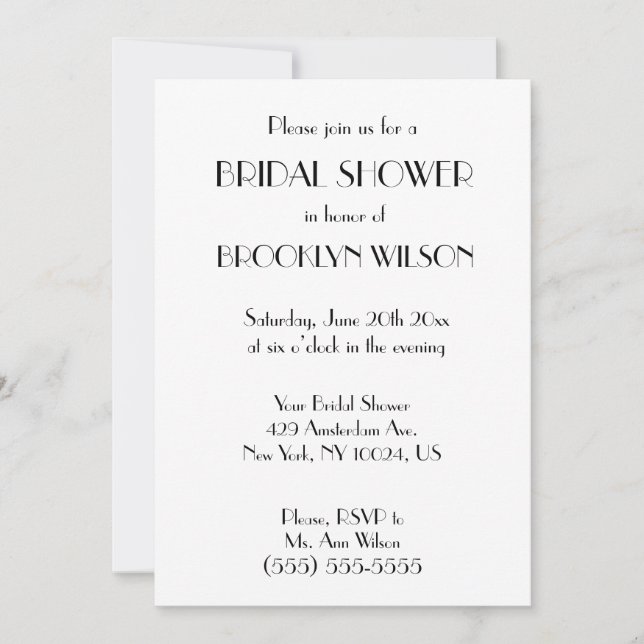 Minimal Deco White Bridal Shower Invitation (Front)