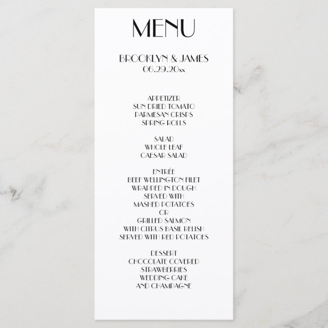 Minimal Deco White Wedding Menu Card (Front)