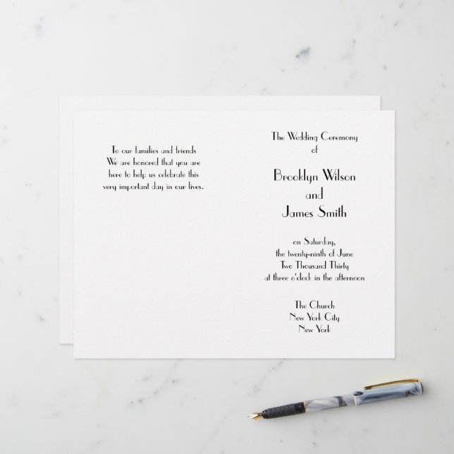 Minimal Deco White Wedding Programs (Front/Back In Situ)