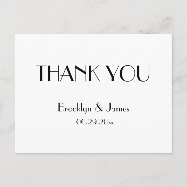 Minimal Deco White Wedding Thank You Postcards (Front)