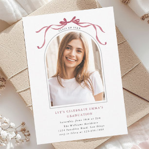 Minimal Deep Blush Bow Graduation Party Arch Photo Invitation