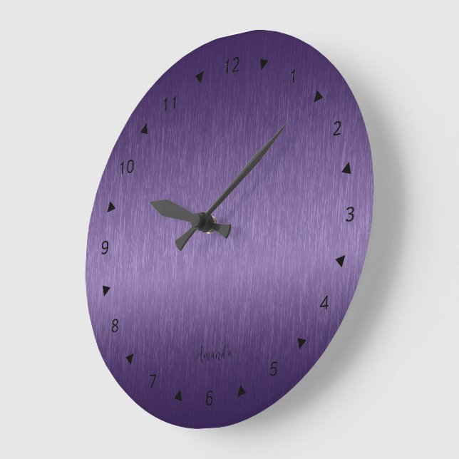 Minimal Deep Purple Metallic Texture Large Clock (Angle)