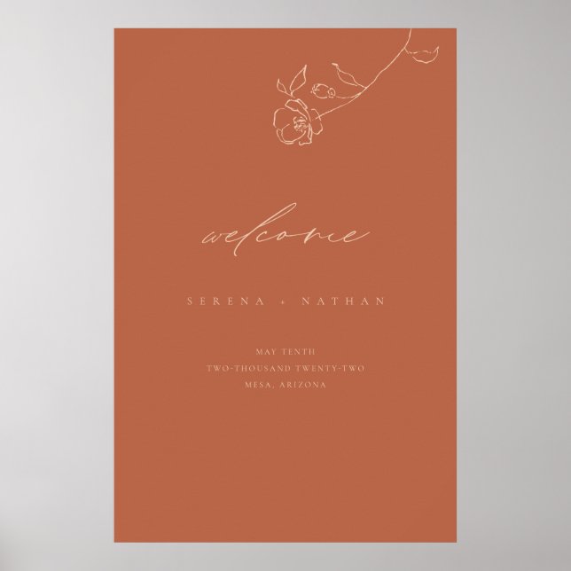 Minimal Delicate Floral Wedding Welcome Sign (Front)