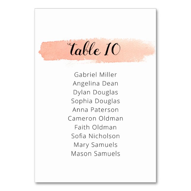 Minimal Delicate peach wedding Single seating plan Table Number (Front)