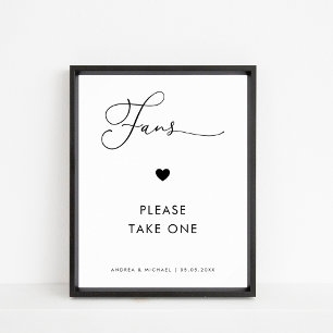Minimal Delicate Script & Heart Fans Wedding Sign