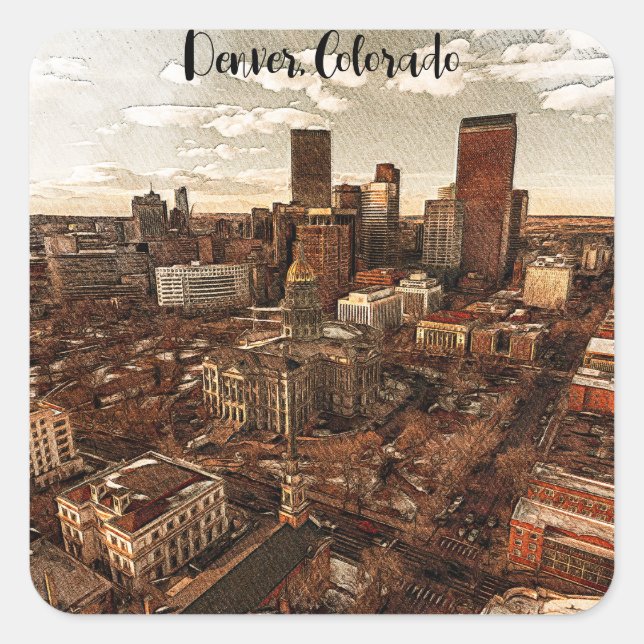 Minimal Denver Colorado Skyline Square Sticker (Front)